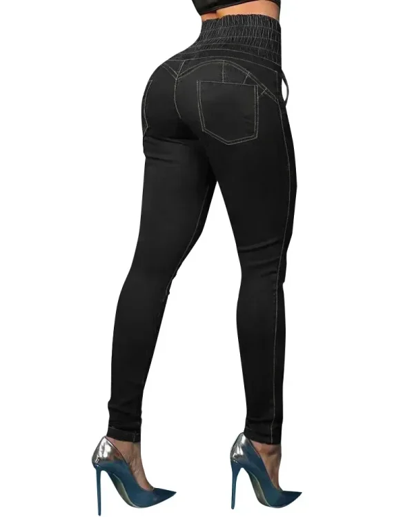 Women Mom Jeans Denim Pencil Pants Bodycon Buttock Lace Up Elastic Waist Pockets High Waist Bandage Sheath Spliced Y2k Button - Image 4