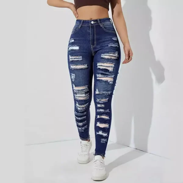 Women Mom Jeans Denim Long Pants Pencil Pant Hole Sheath High Waist Casual Bodycon Elegant Splice Slim Y2k Straight Trousers