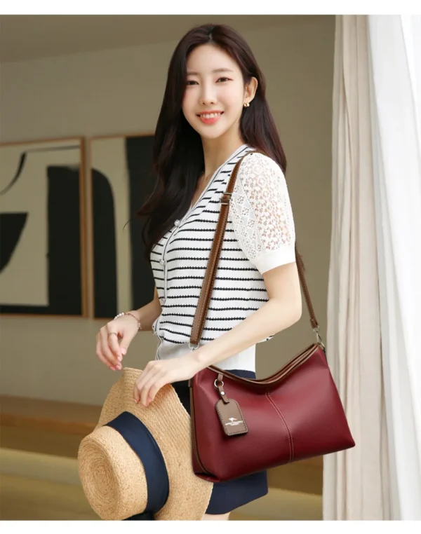 High Quality Soft Pu Leather Shoulder Hand Bags for Women Mother Handbags Color Contrast Crossbody Bag Small Casual Tote 2 Strap - Image 3