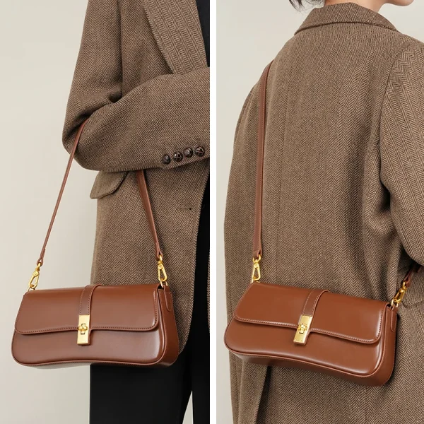Luxury Designer Women Baguette Bag High Quality Genuine Leather Shoulder Bag Fashion Cowhide Women's Crossbody Bags 2517 - Image 3