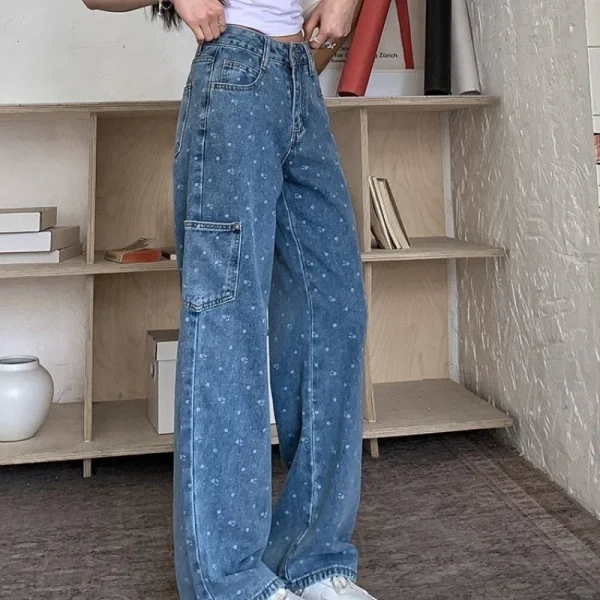 Y2K Jean 2025 Summer Fashion Ladies Floral Denim Pantalons Loose Vintage Jeans Women Casual Elastic Waist Harem Wide Trousers - Image 4