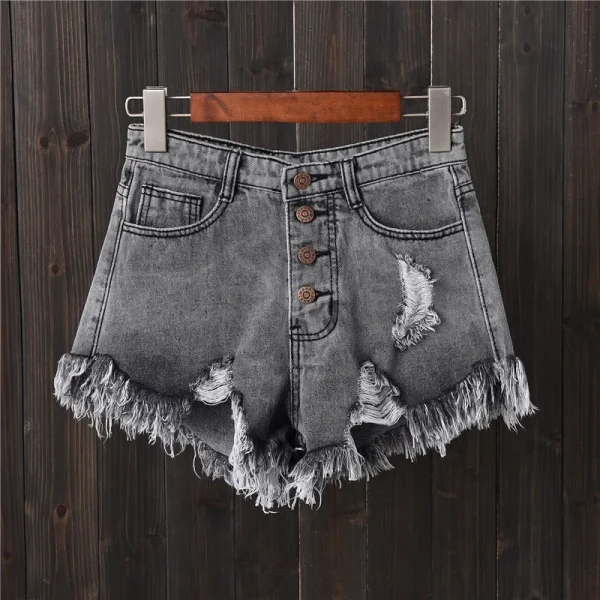 Korean Smoke Grey Buttoned Wide Leg Denim Shorts Women Summer AA plus Size Slimming Hot Pants Frayed Hem Casual Style Jeans - Image 2