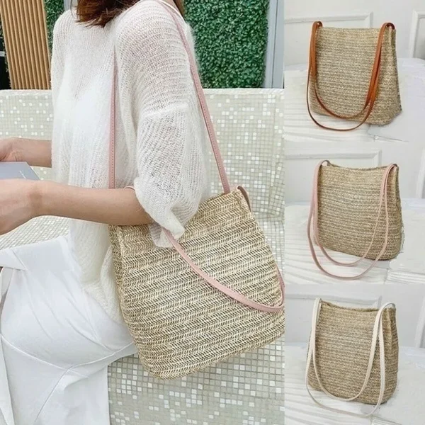 Women's Straw Woven Handbag Large Rattan Basket Beach Bag Summer Women Messenger Crossbody Bags Girls Small Beach Handbag New - Image 2