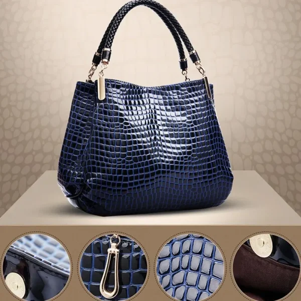 Women's Bag Large Capacity Tote Daily Commute Women's Shoulder Bag Crocodile Print Bright Face Handbag Shopping - Image 4