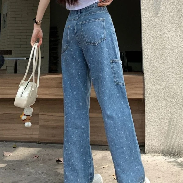Y2K Jean 2025 Summer Fashion Ladies Floral Denim Pantalons Loose Vintage Jeans Women Casual Elastic Waist Harem Wide Trousers - Image 3