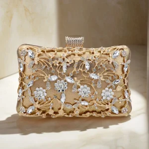 New Arrival Women Day Clutch Hollow Out Style Diamonds Party Evening Bags Pink Mixed Color Wedding Bridal Handbags With Chain