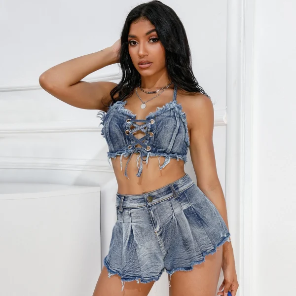 823 # New European and American Sexy Super Short Cake Fluffy Short Skirt Denim Skirt High Waist Denim Shorts Jeans Fema - Image 6