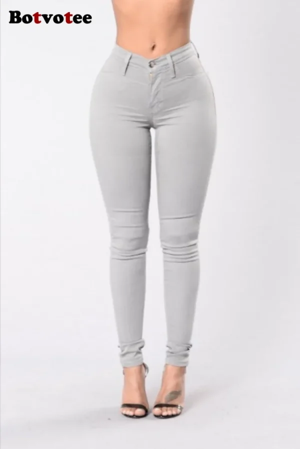 Botvotee Skinny High Waisted Pencil Jeans for Women Casual Elegant Office Denim Pants Blue White Black Elastic Jeans Woman - Image 2