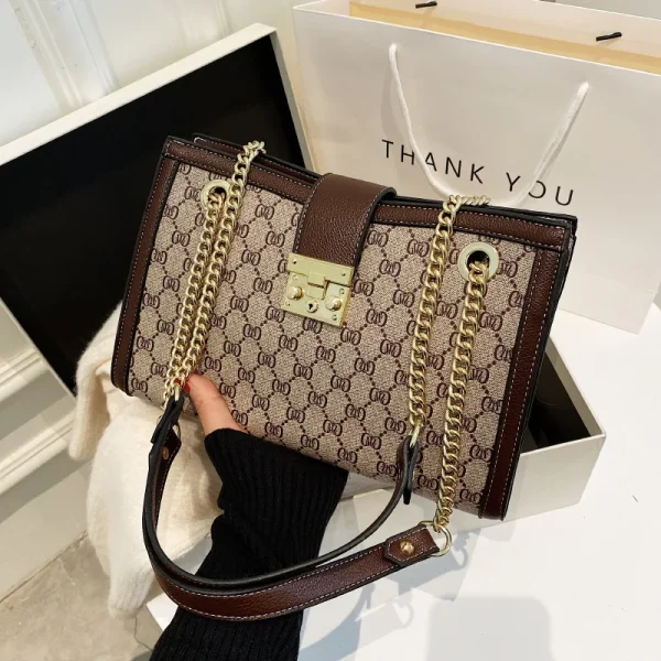 Retro Lattice Floral Women's Shoulder Bag Fashion Chain Girl Crossbody Hundreds of Commuter Girls Underarm Bag PU Material Metal - Image 5