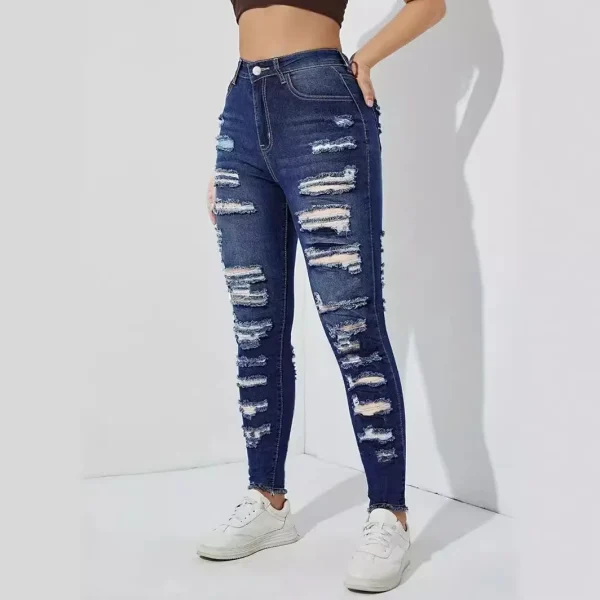 Women Mom Jeans Denim Long Pants Pencil Pant Hole Sheath High Waist Casual Bodycon Elegant Splice Slim Y2k Straight Trousers - Image 2