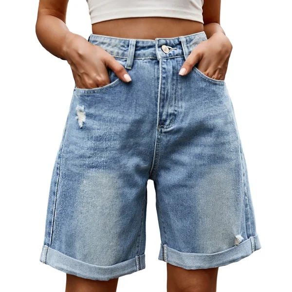 New Women Fashion Ripped Rolled Denim Shorts Vintage Summer High Waisted Hotpants Casual Pockets Ladies Jean Shorts шорты
