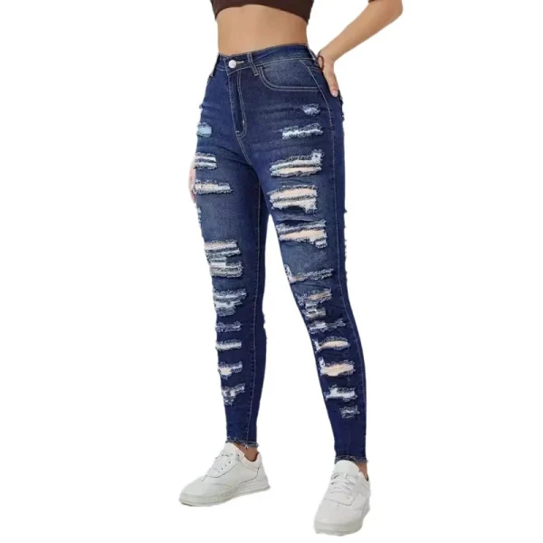 Women Mom Jeans Denim Long Pants Pencil Pant Hole Sheath High Waist Casual Bodycon Elegant Splice Slim Y2k Straight Trousers - Image 5