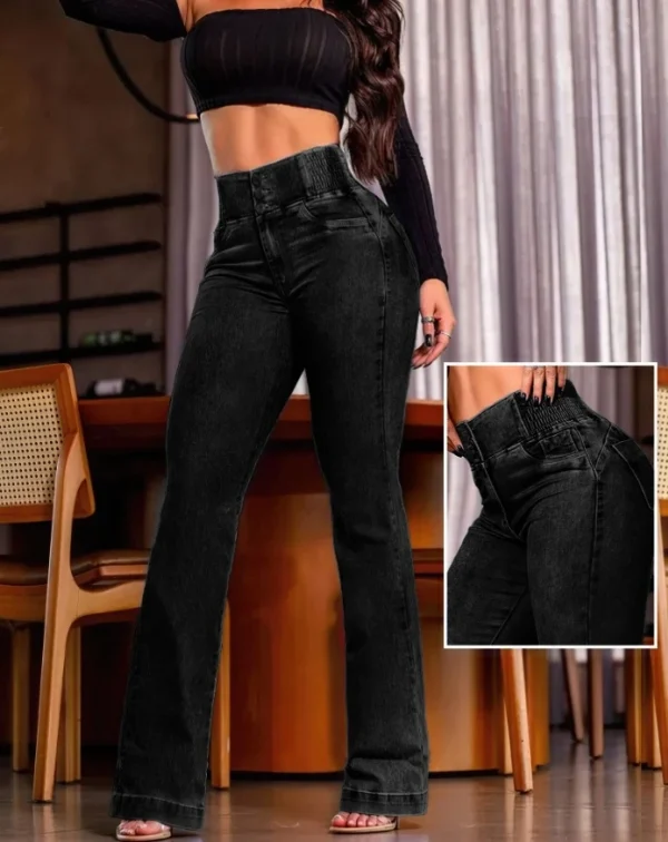 Fashionable Women's New Jeans Back Shirred Button Front High Waist Jeans Temperament Commuting Casual Comfortable Jeans - Image 5