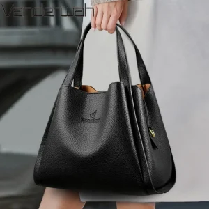 VANDERWAH Genuine Brand Soft Leather Top-handle Bags Female Handbags Women Shoulder Crossbody Totes Messenger Bag 3 Layer Sac