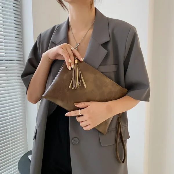 Small Women Bag Lady Day Clutch Envelope Wristlet Bag Soft PU Leather Mobile Phone Money Purses And Handbags Tassel Evening Bag - Image 4