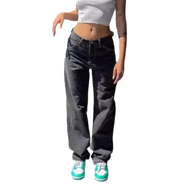 Vintage Wide Leg Pants Jeans Ankle Length Pants Women Denim Solid Washed Pockets Mid Waist Basics Loose Fit Zipper Fly 2025 - Image 5