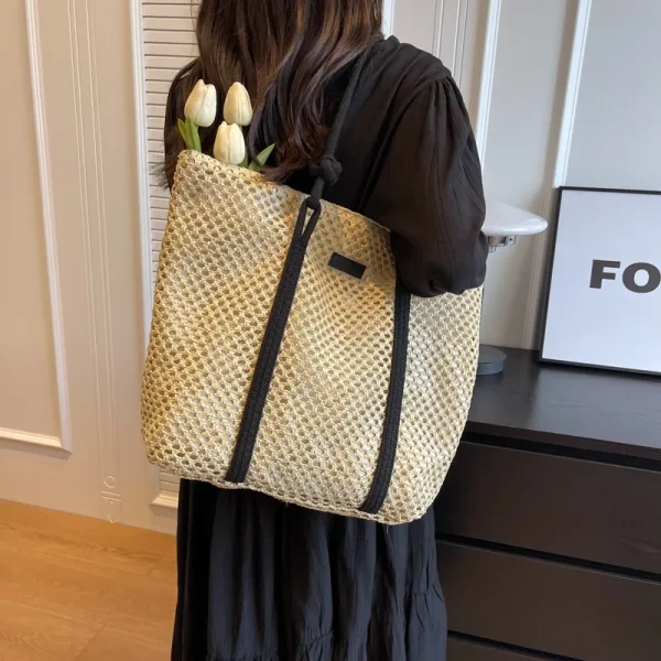 Elegant Ladies Straw Woven Handbag Women Holiday Beach Bag Casual Shopper Tote Top-Handle Bags Fashion Underarm Shoulder Bags - Image 3