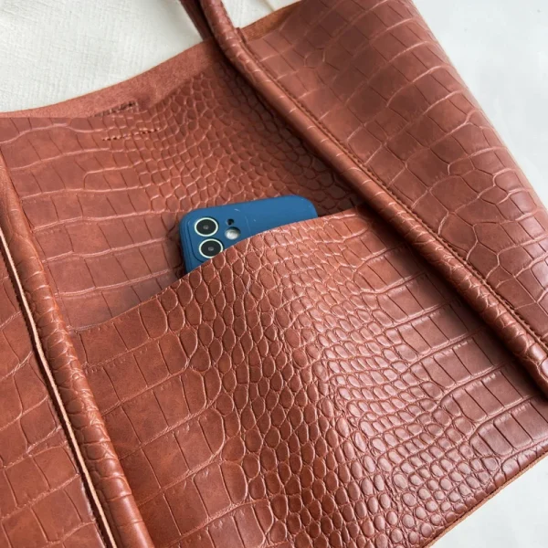 MOODS Crocodile Pattern Women Bag Set 2-IN-1 Big Capacity Shopping Shoulder Totes Pure Color Soft PU Leather 2025 Latest Handbag - Image 3