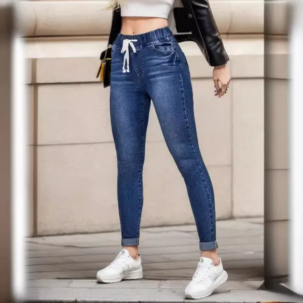 Denim Pencil Pants Women High Stretch Elastic Waist Lace Up Jeans Slim Denims 2024 Streetwear Vintage Ankle Length Trousers - Image 3
