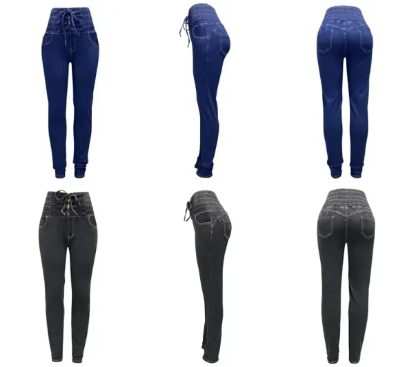 Women Mom Jeans Denim Pencil Pants Bodycon Buttock Lace Up Elastic Waist Pockets High Waist Bandage Sheath Spliced Y2k Button - Image 5