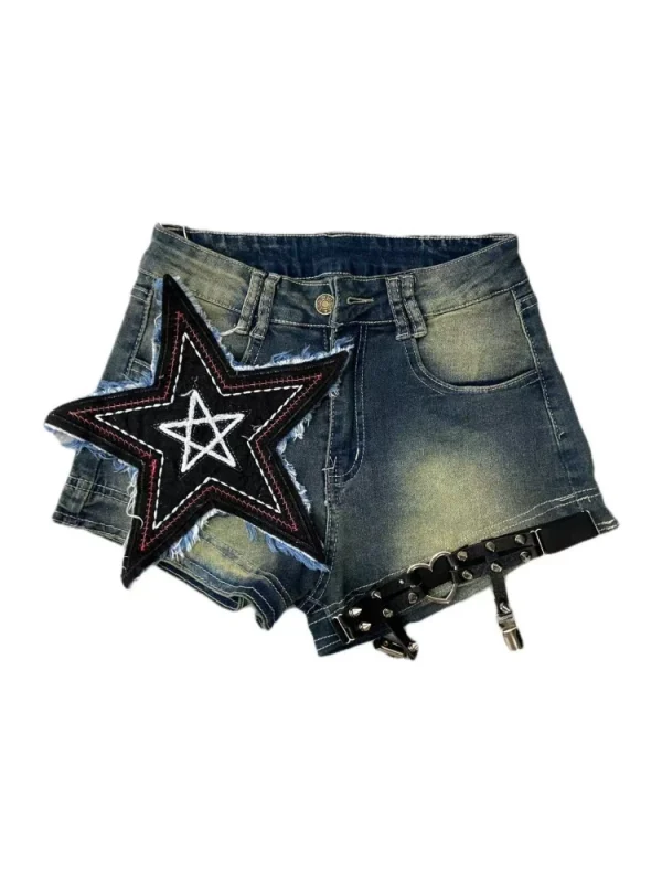 Vintage Shorts Women Retro Punk Streetwear Style Casual Spice Girl Denim New High Waist Slim Fashion Y2k Gothic Summer New