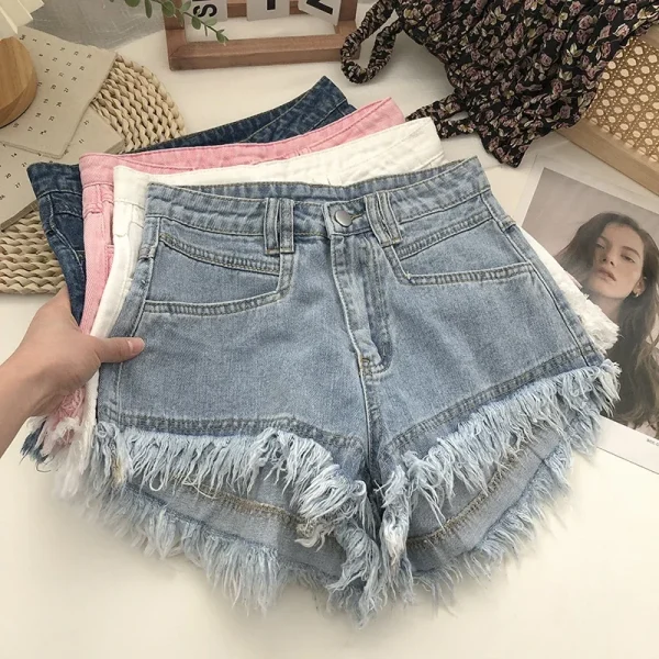 ITOOLIN Women Vintage Tassels Denim Shorts Button Loose High Waist A-line Jean Shorts Casual Women Office Trousers Streetwear - Image 5