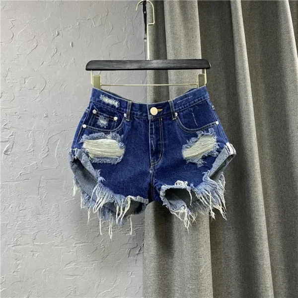 Sexy Low-waisted Denim Shorts 2025 New Summer Hole A Wide-leg Pants Ripped Jeans for Women - Image 2