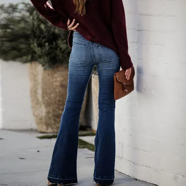 Women Jeans Flare Pants Denim Zipper Fly Washing Slim Fit Flash Pockets High Waist Slight Strech Solid Color Ankle Length - Image 3
