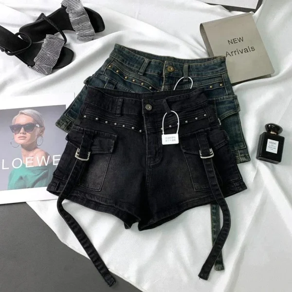 Y2K 2000S Cargo Denim Shorts Women Streetwear Vintage High Waist Shorts Jeans Summer Harajuku Korean Sexy Hot Short Pants New - Image 2