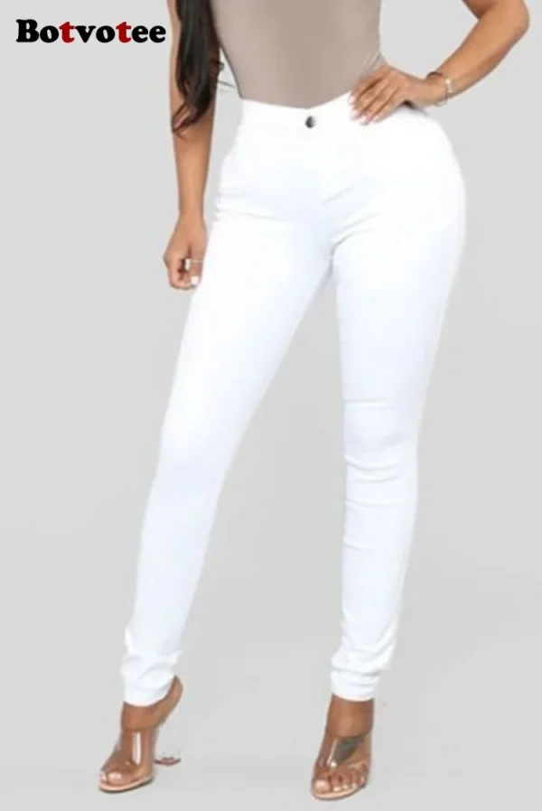 Botvotee Skinny High Waisted Pencil Jeans for Women Casual Elegant Office Denim Pants Blue White Black Elastic Jeans Woman - Image 4