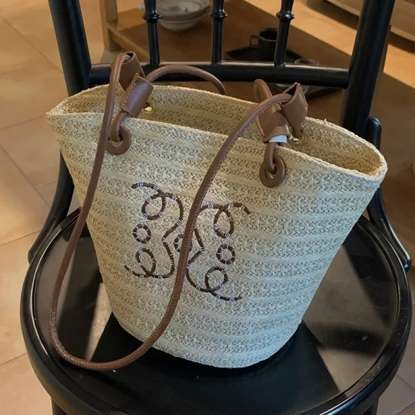 Summer New Vacation Woven Straw Bag, High Quality Seaside Beach Bag for Women, Women's Beach Bags Bucket Bag - Image 5