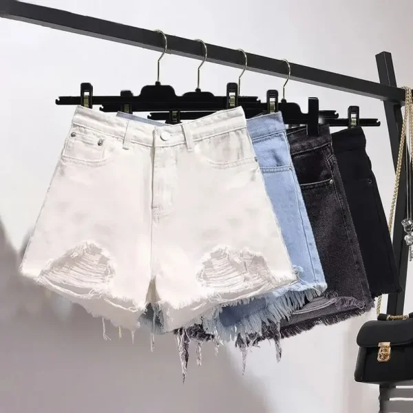 Botvotee Summer Ripped Jeans Shorts Women High Waist Casual Denim Shorts Tassel Fashion Ripped Holes Y2K Girls White Jeans