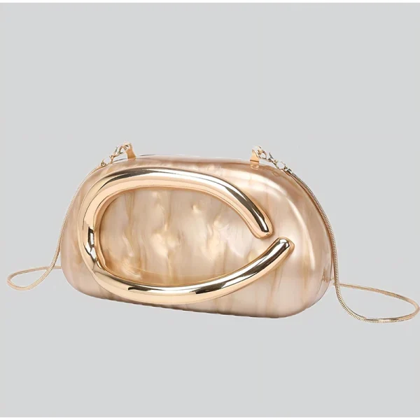 Champagne Gold Luxury Banquet Clutch High-end Fashion Acrylic Gold Handle Shoulder Bag For Women Emerald Green Marble Tote Bag - Image 2