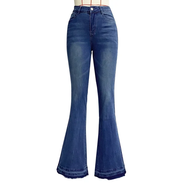 Women Jeans Flare Pants Denim Zipper Fly Washing Slim Fit Flash Pockets High Waist Slight Strech Solid Color Ankle Length - Image 5