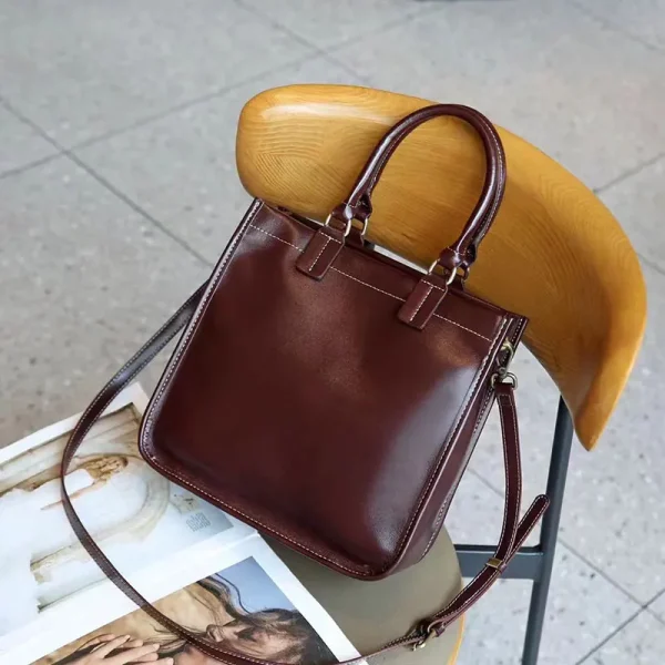 Genuine Leather Women's Bag Vintage Luxury Handbags High Quality Cowhide Women Shoulder Bag Large Capacity Square Crossbody Bags - Image 5