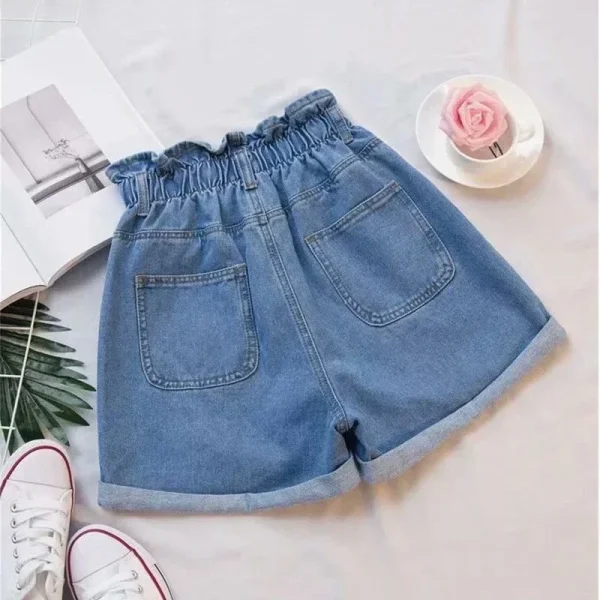 Summer Women's Shorts Korean Fashion Blue Cotton Denim Shorts Female Elastic Waist Loose Casual Wide Leg Shorts for Women - Image 6