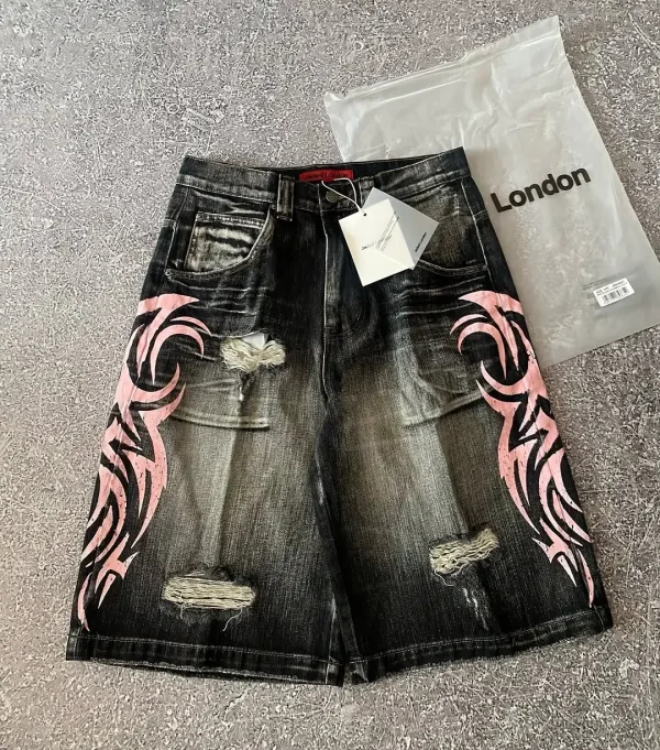 Y2K Trendy Brand Denim Shorts Tassels Design Vintage Shorts Women Street Hip Hop Fashion Harajuku Punk High Waist Wide Leg Pants - Image 3