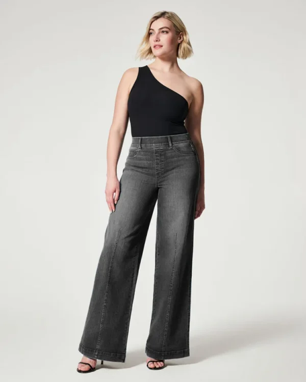 2023 Hot Sale Women's High Stretch Elastic Waist Jeans Fashion Mid Waist Denim Wide Leg Pants Casual Female Trousers S-2XL - Image 3