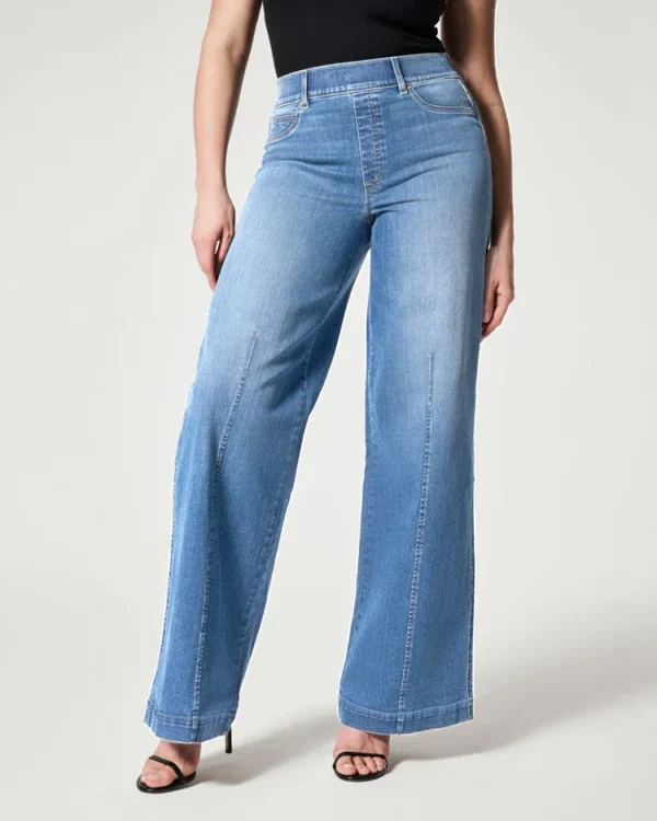 2023 Hot Sale Women's High Stretch Elastic Waist Jeans Fashion Mid Waist Denim Wide Leg Pants Casual Female Trousers S-2XL - Image 5