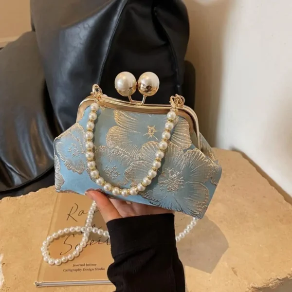 Pearl Chinese Style Handbag Shoulder Cheongsam Accessories Hanfu Clutch Bag Elegant Kiss Lock Embroidery Banquet Bag Banquet - Image 2