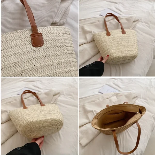 Women Braided Basket Clutches Top-handle Bag Large Straw Portable Shoulder Bag Summer Beach Party Purses Shopper Satchel Female - Image 6