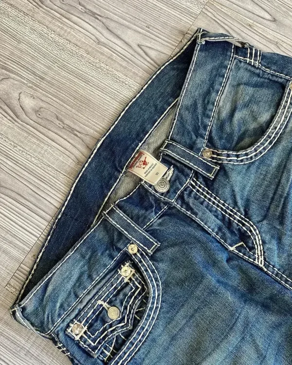 Vintage High Street Hip Hop Couples Street wear Y2K Classic Jeans Straight Low Waist Pants Embroidery Figure Fashion Blue Jeans - Image 5