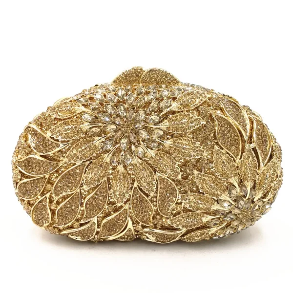 Gold Metal Leaves White Crystals Evening Clutch Bags Luxury Women Wedding Party Purse Ball Handbags Rhinestone Mini heart bag - Image 5