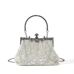 vintage trend Heavy industry embroidery flower beaded hand-held evening bag for party，wedding