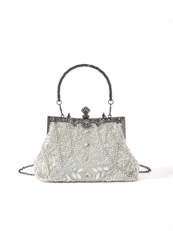 vintage trend Heavy industry embroidery flower beaded hand-held evening bag for party，wedding