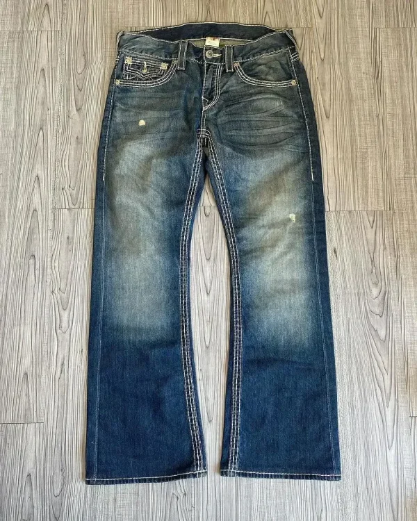 Vintage High Street Hip Hop Couples Street wear Y2K Classic Jeans Straight Low Waist Pants Embroidery Figure Fashion Blue Jeans - Image 6