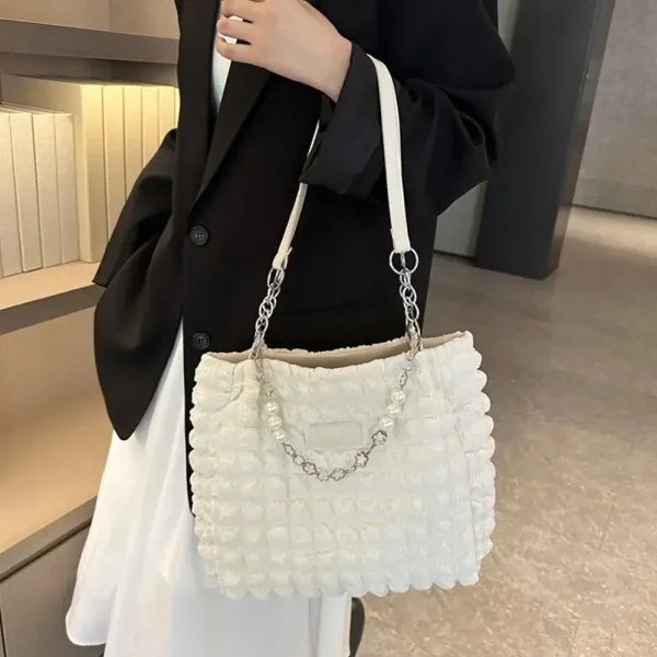 Pleated Cloud Down Cotton Padded Crossbody Bag Quilted Plaid Shoulder Bag for Women Girls Hobos Shopper Bag Casual Tote Bags - Image 5