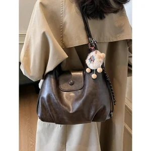 Retro Large Capacity Tote Bag Female 2025 New PU Waterproof Multi Functional Shoulder Backpack Shoulder Bag