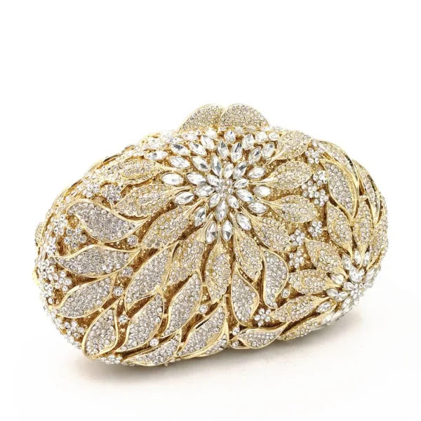 Gold Metal Leaves White Crystals Evening Clutch Bags Luxury Women Wedding Party Purse Ball Handbags Rhinestone Mini heart bag - Image 4