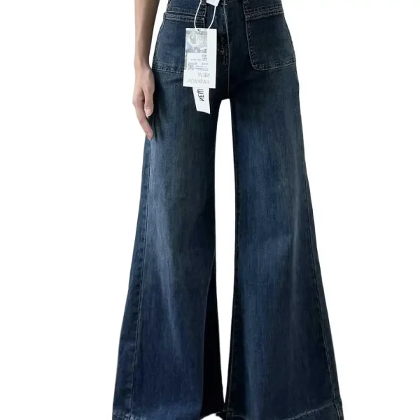 Women's Autumn New Fashion Retro Micro-flared Jeans, Solid Color High-waisted Straight Wide Leg Pants, Loose Floor-length Jeans - Image 6